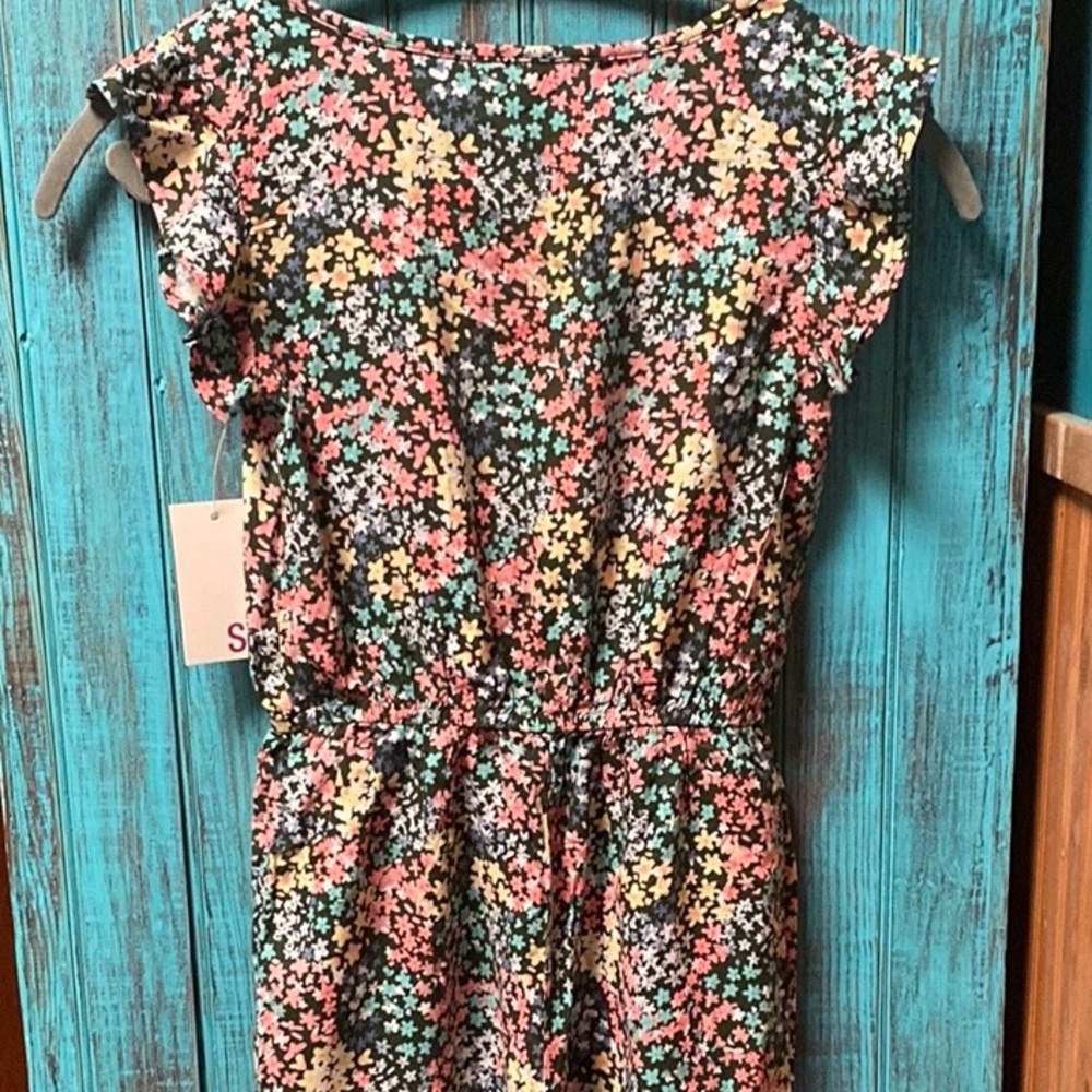 SO Pink and Green Flutter Sleeve Jumpsuit